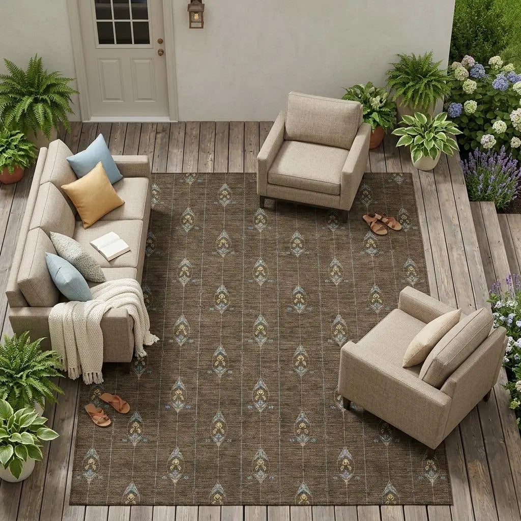 8' X 10' Chocolate And Gold Geometric Washable Indoor Outdoor Area Rug Homeroots Outdoor