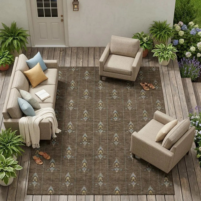 8' X 10' Chocolate And Gold Geometric Washable Indoor Outdoor Area Rug Homeroots Outdoor