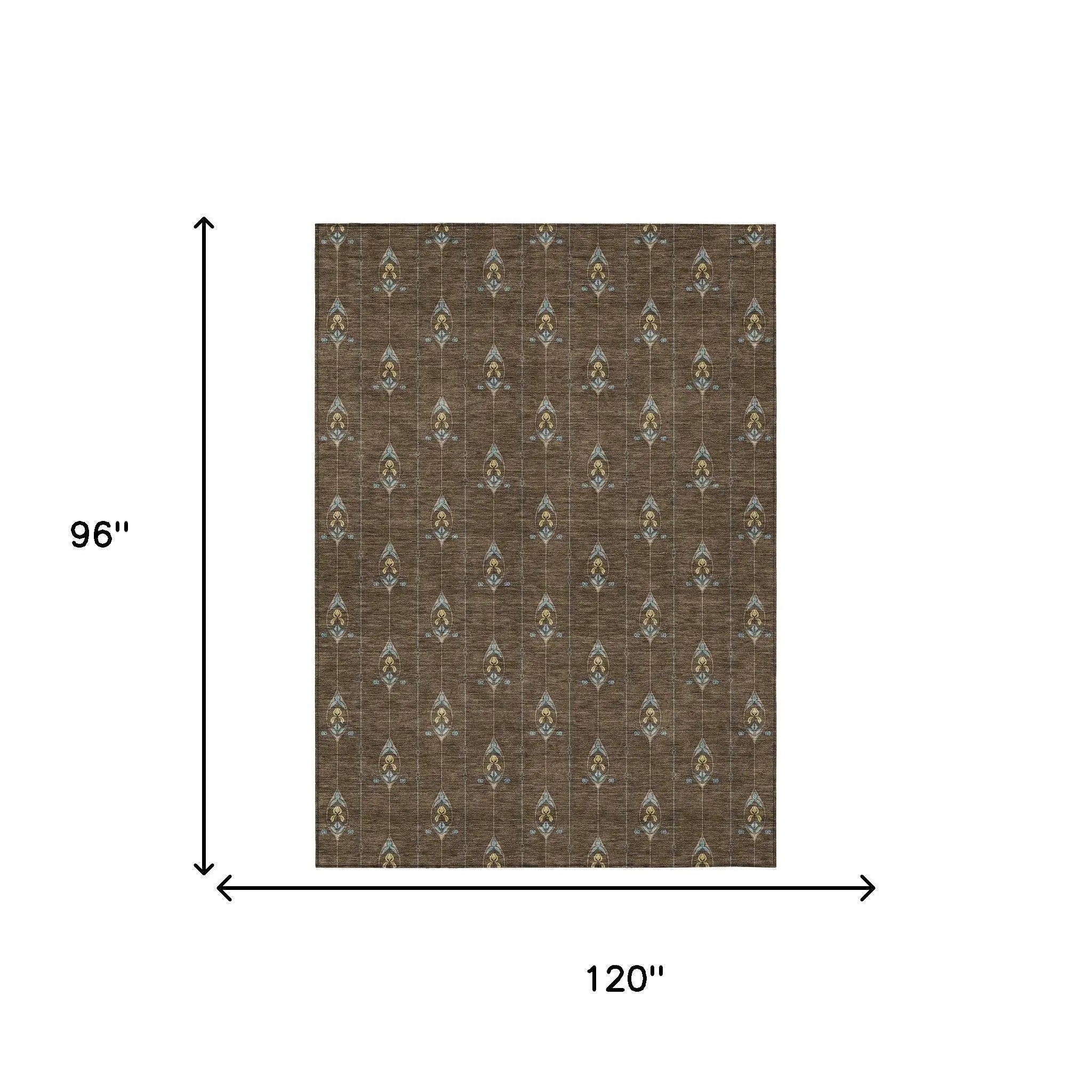 8' X 10' Chocolate And Gold Geometric Washable Indoor Outdoor Area Rug Homeroots Outdoor