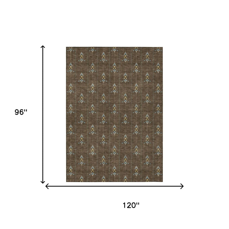 8' X 10' Chocolate And Gold Geometric Washable Indoor Outdoor Area Rug Homeroots Outdoor