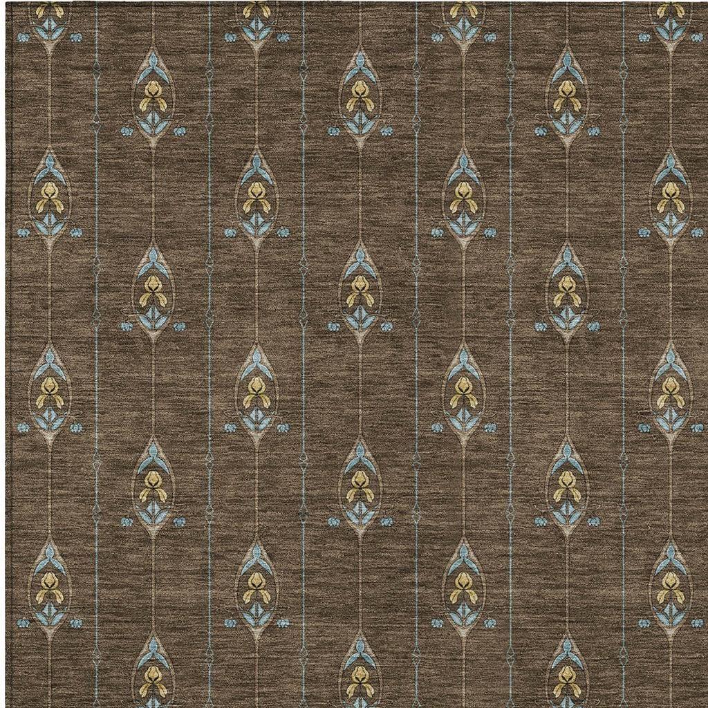 8' X 10' Chocolate And Gold Geometric Washable Indoor Outdoor Area Rug Homeroots Outdoor