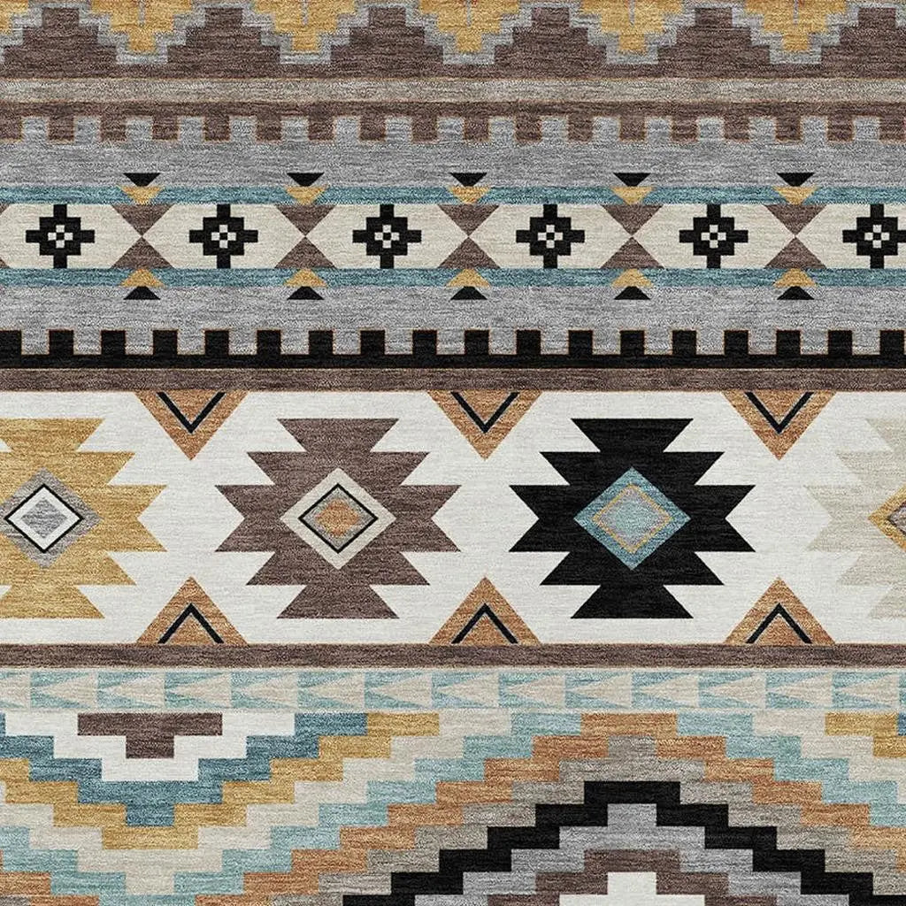 8' X 10' Chocolate And Gold Southwestern Washable Indoor Outdoor Area Rug Homeroots Outdoor