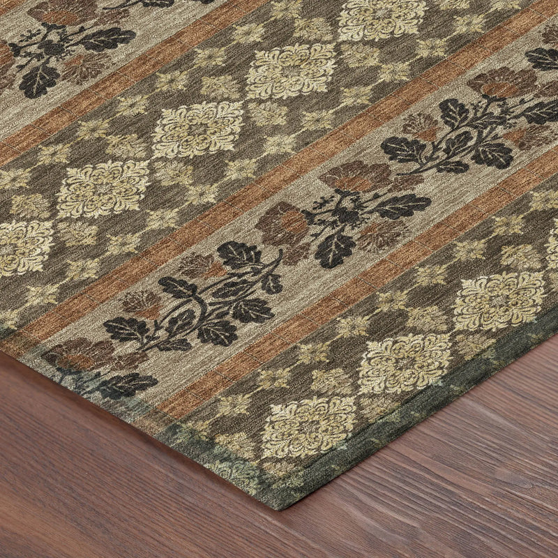8' X 10' Chocolate And Gold Striped Washable Indoor Outdoor Area Rug Homeroots Outdoor