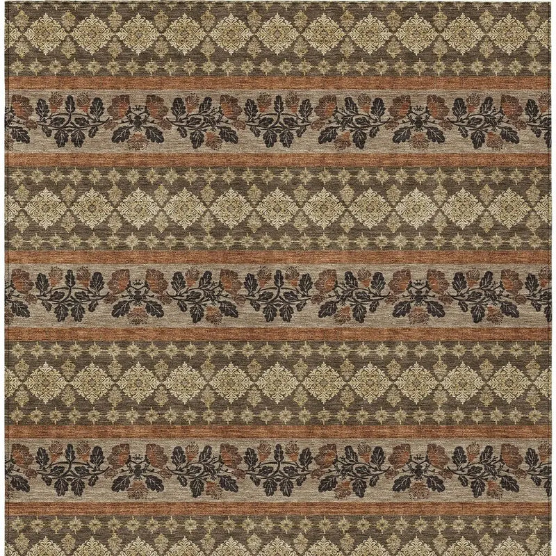 8' X 10' Chocolate And Gold Striped Washable Indoor Outdoor Area Rug Homeroots Outdoor