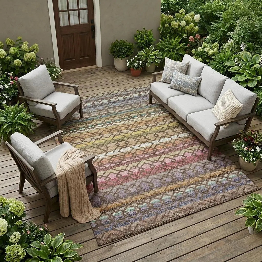 8' X 10' Chocolate And Gold Striped Washable Indoor Outdoor Area Rug Homeroots Outdoor