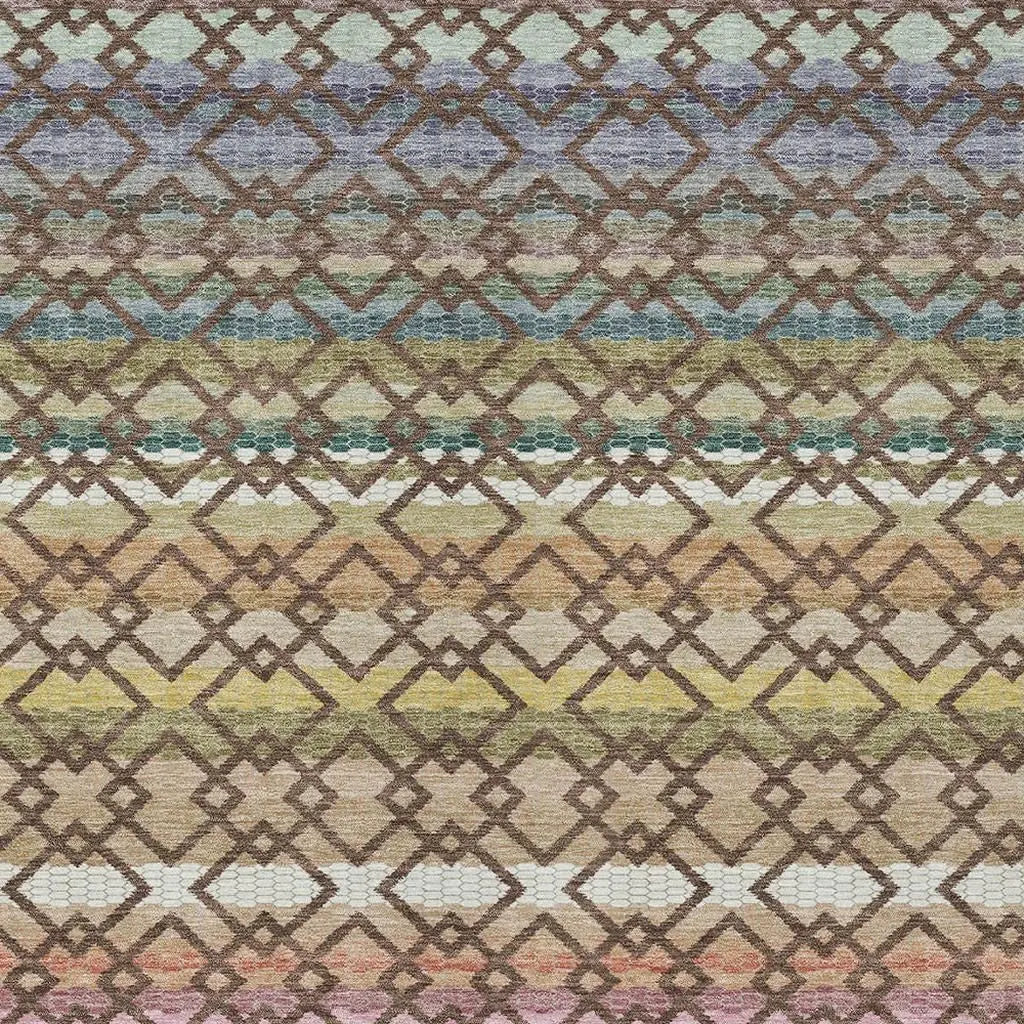 8' X 10' Chocolate And Gold Striped Washable Indoor Outdoor Area Rug Homeroots Outdoor