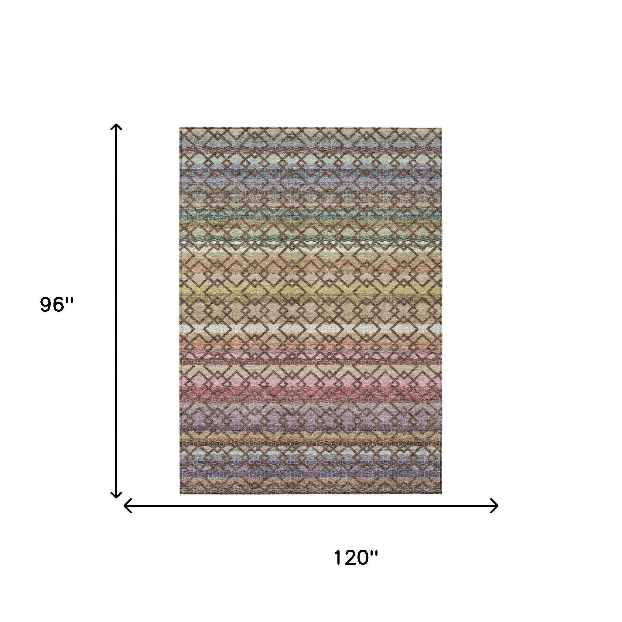 8' X 10' Chocolate And Gold Striped Washable Indoor Outdoor Area Rug Homeroots Outdoor