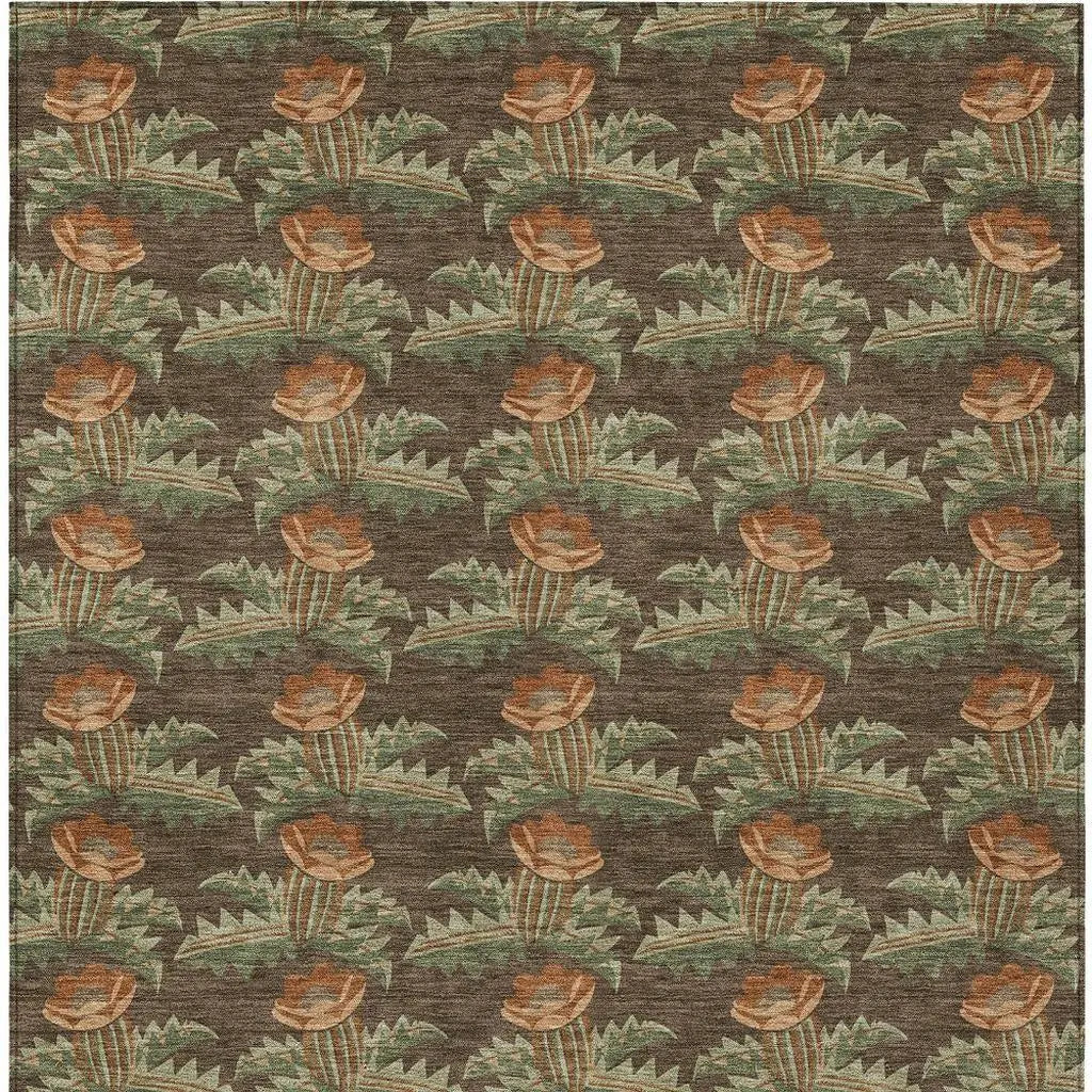 8' X 10' Chocolate And Graphite Floral Washable Indoor Outdoor Area Rug Homeroots Outdoor