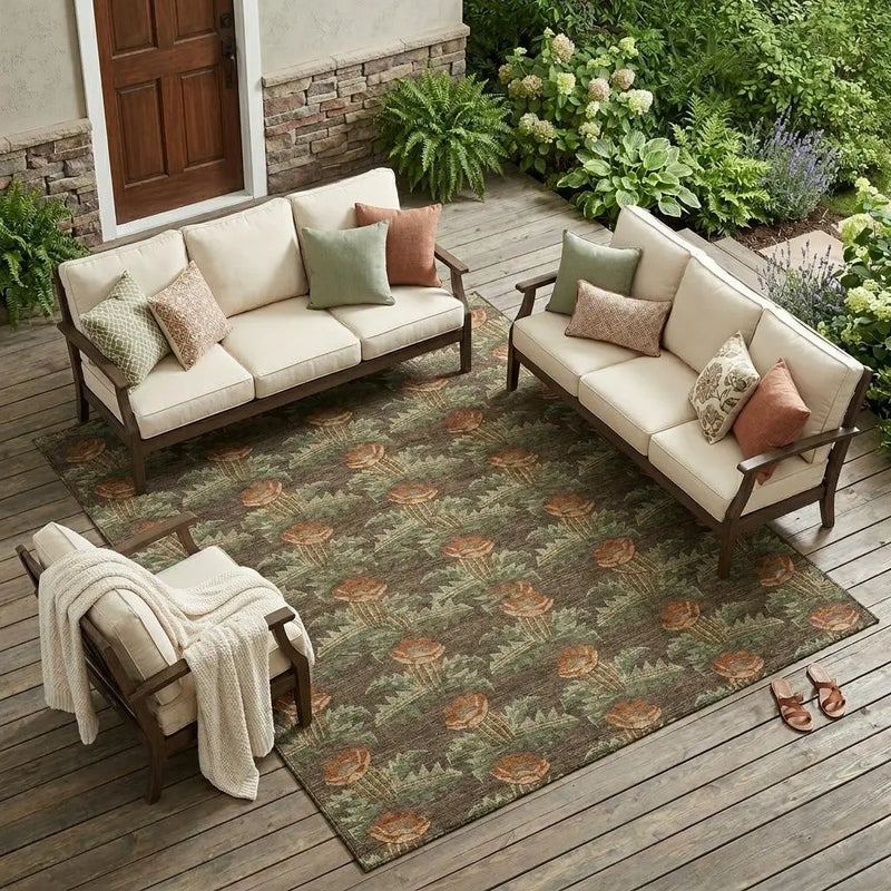 8' X 10' Chocolate And Graphite Floral Washable Indoor Outdoor Area Rug Homeroots Outdoor