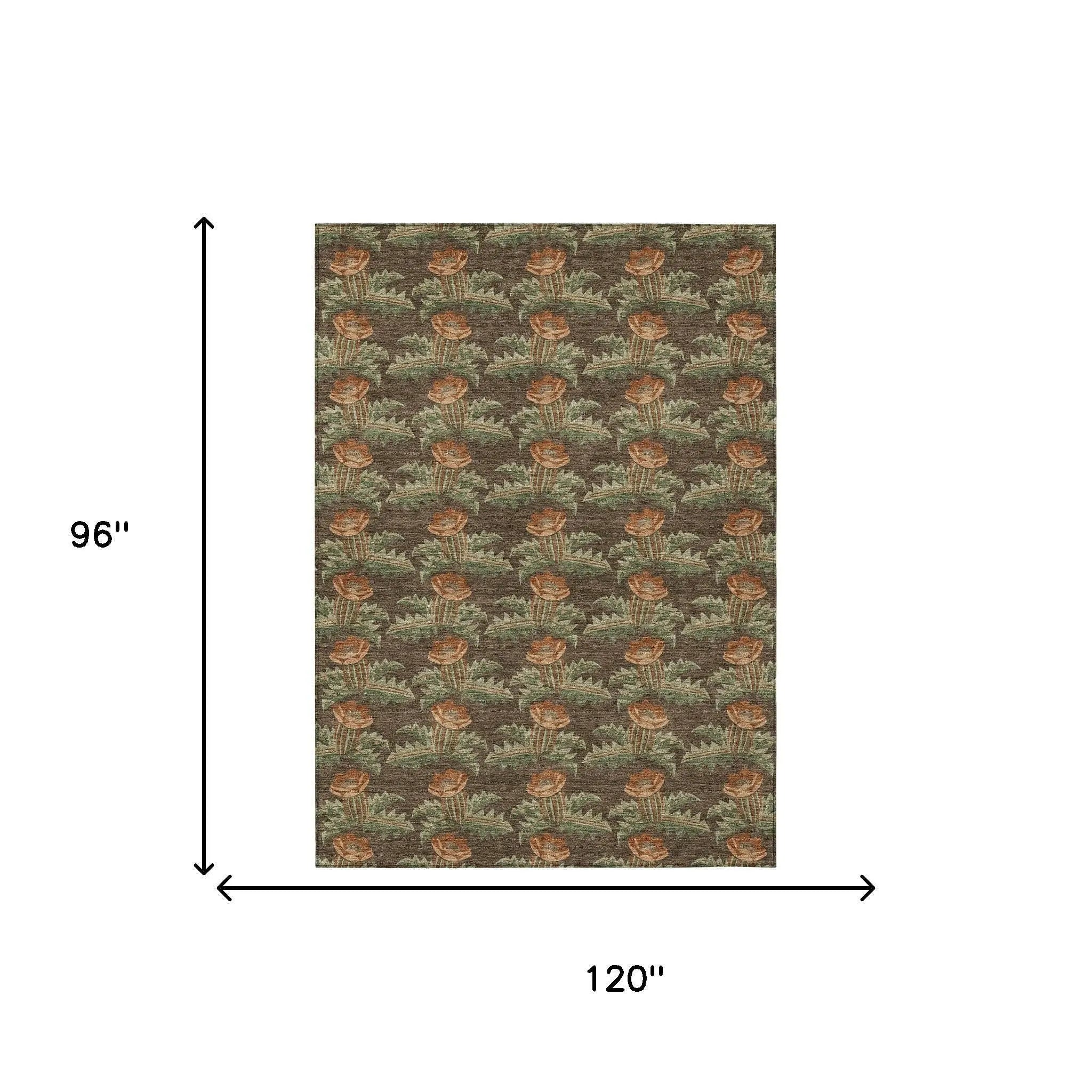 8' X 10' Chocolate And Graphite Floral Washable Indoor Outdoor Area Rug Homeroots Outdoor