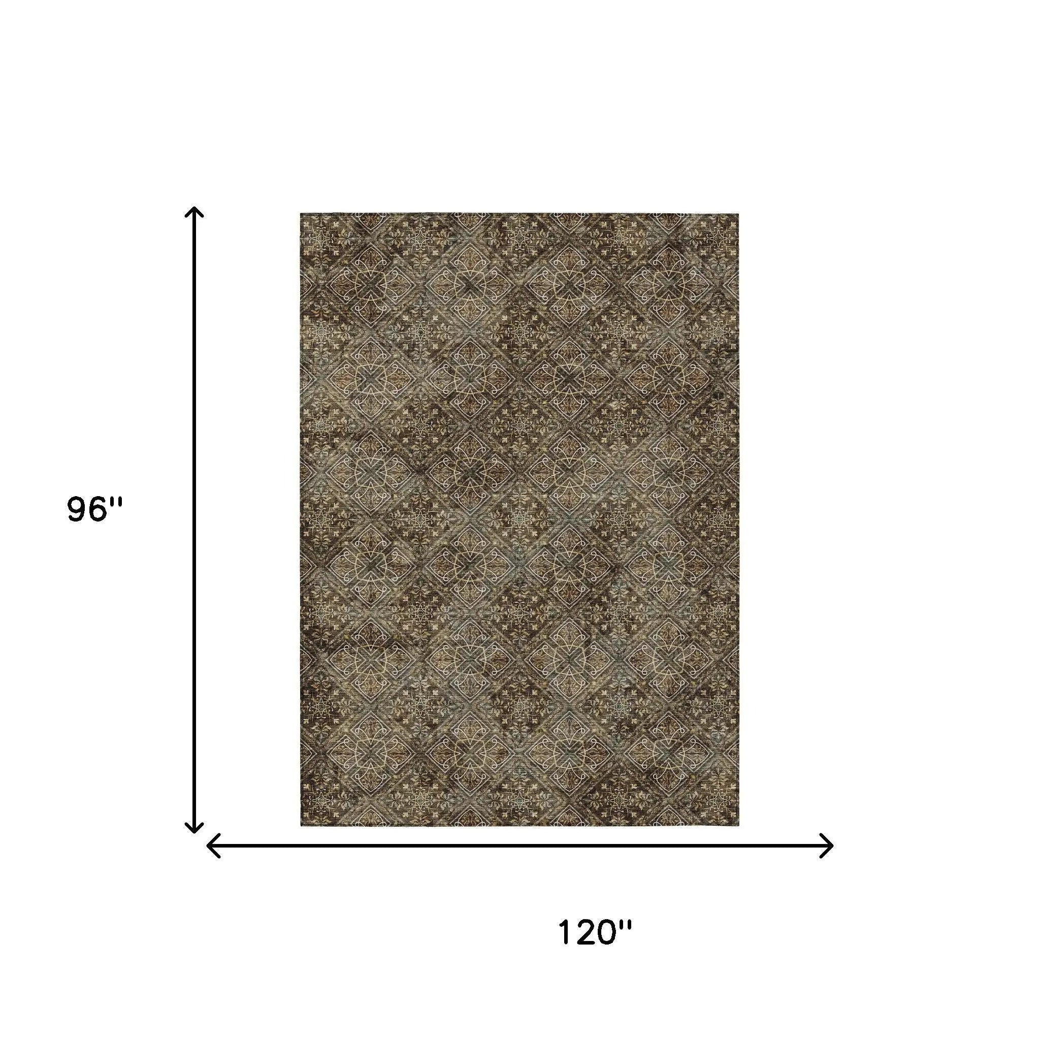 8' X 10' Chocolate And Gray Geometric Washable Indoor Outdoor Area Rug Homeroots Outdoor