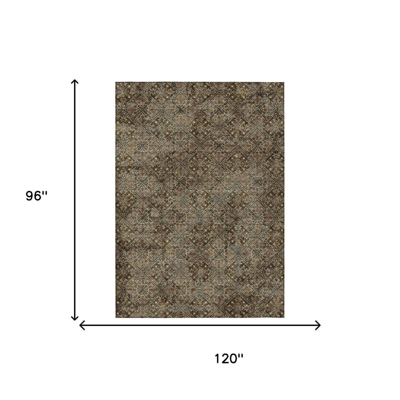 8' X 10' Chocolate And Gray Geometric Washable Indoor Outdoor Area Rug Homeroots Outdoor
