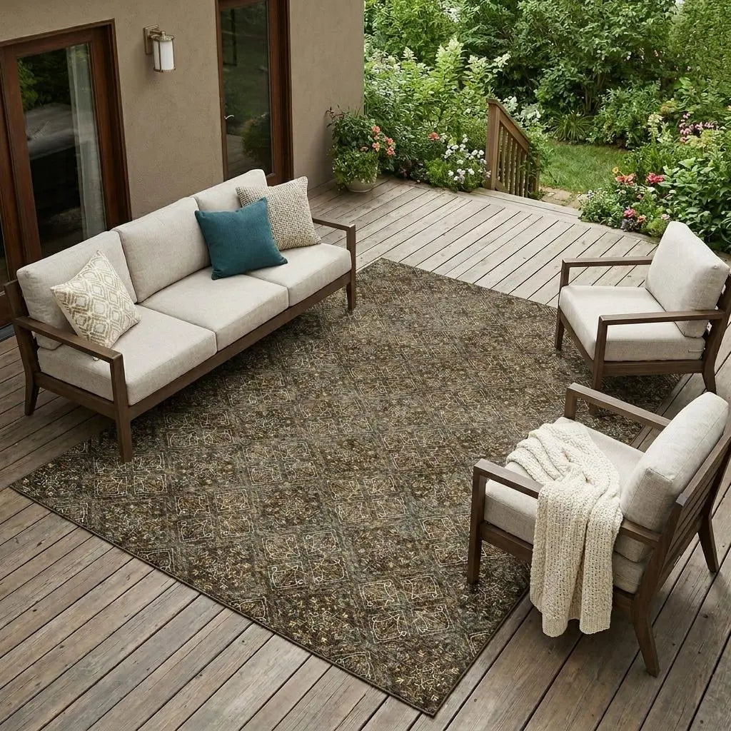 8' X 10' Chocolate And Gray Geometric Washable Indoor Outdoor Area Rug Homeroots Outdoor