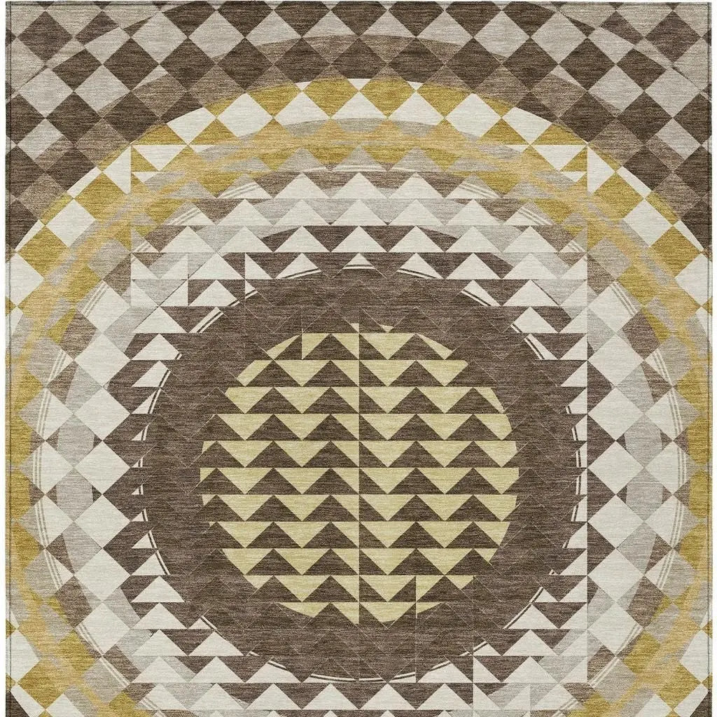 8' X 10' Chocolate And Green Geometric Washable Indoor Outdoor Area Rug Homeroots Outdoor