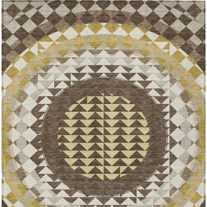 8' X 10' Chocolate And Green Geometric Washable Indoor Outdoor Area Rug Homeroots Outdoor