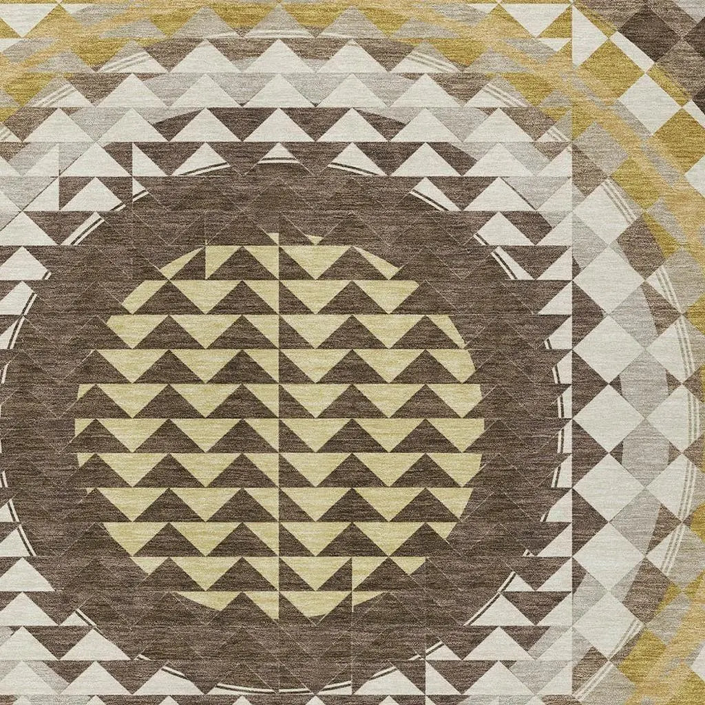 8' X 10' Chocolate And Green Geometric Washable Indoor Outdoor Area Rug Homeroots Outdoor
