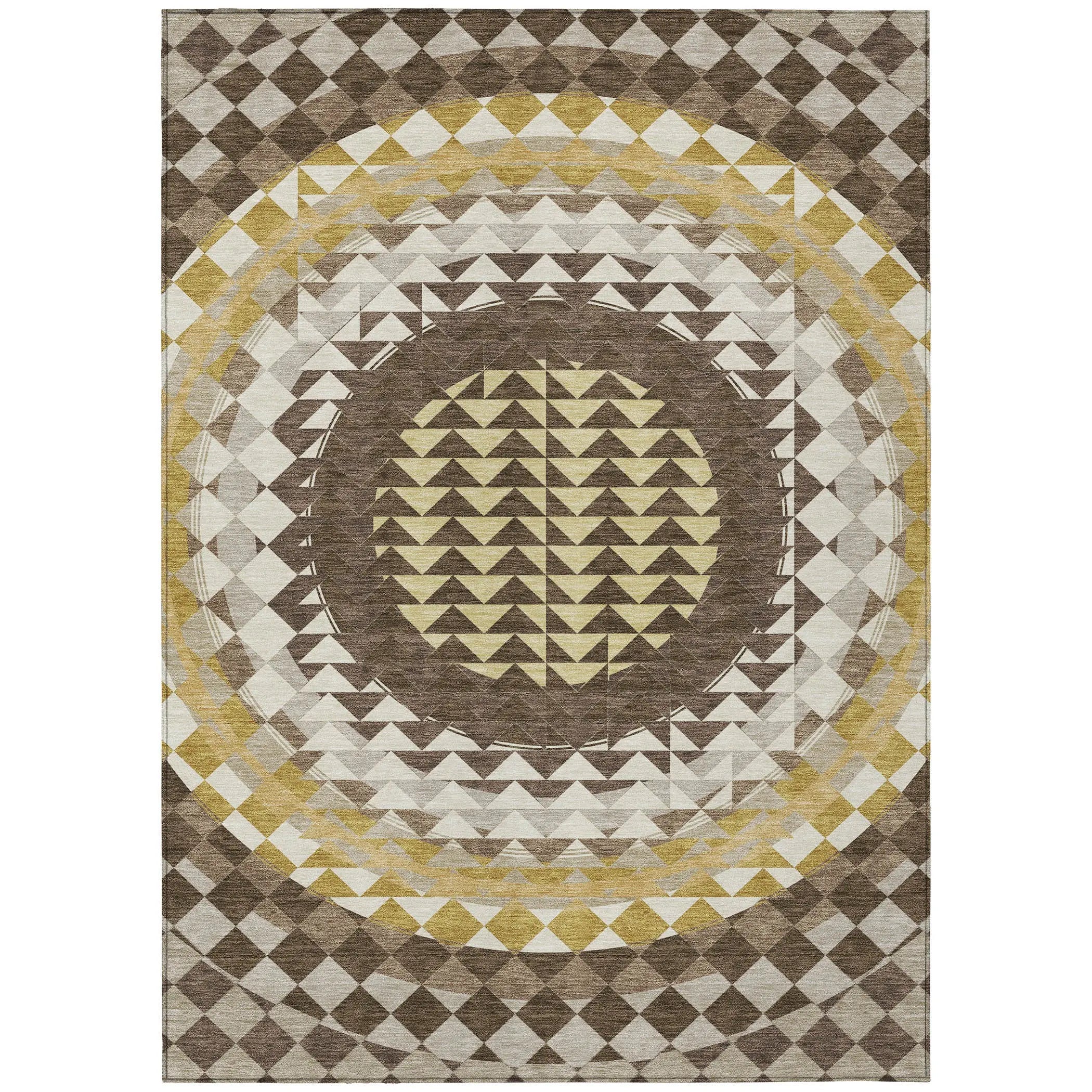 8' X 10' Chocolate And Green Geometric Washable Indoor Outdoor Area Rug Homeroots Outdoor