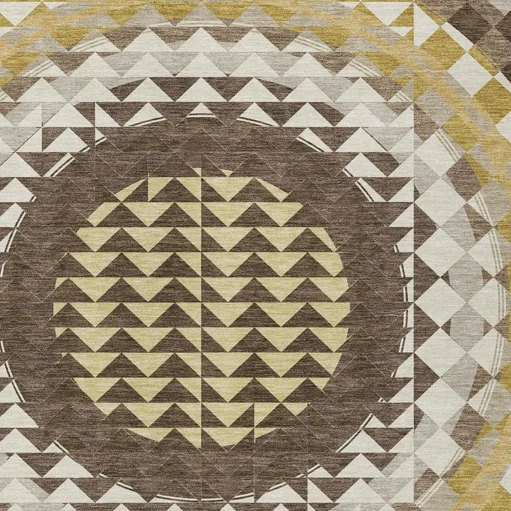 8' X 10' Chocolate And Green Geometric Washable Indoor Outdoor Area Rug Homeroots Outdoor