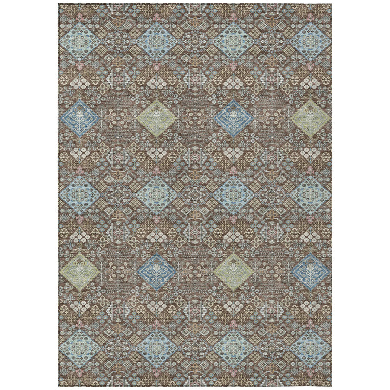 8' X 10' Chocolate And Green Oriental Washable Indoor Outdoor Area Rug Homeroots Outdoor