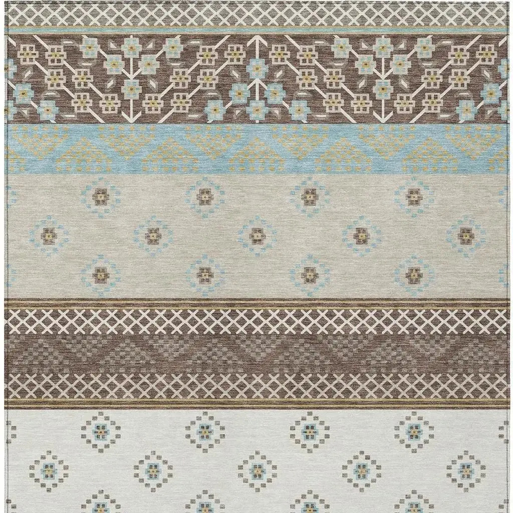8' X 10' Chocolate And Green Striped Washable Indoor Outdoor Area Rug Homeroots Outdoor