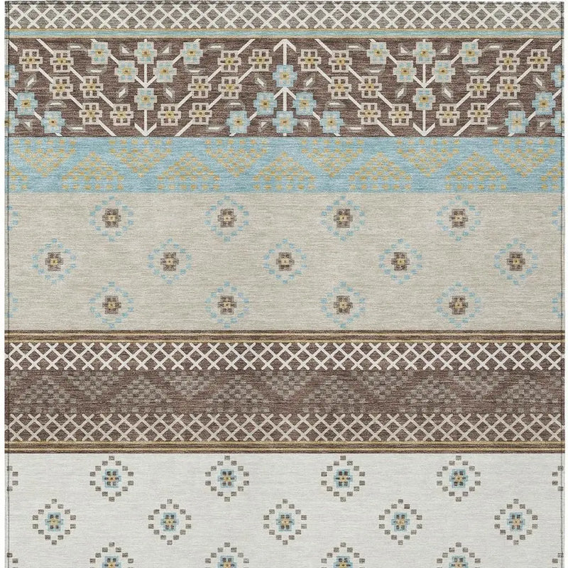 8' X 10' Chocolate And Green Striped Washable Indoor Outdoor Area Rug Homeroots Outdoor