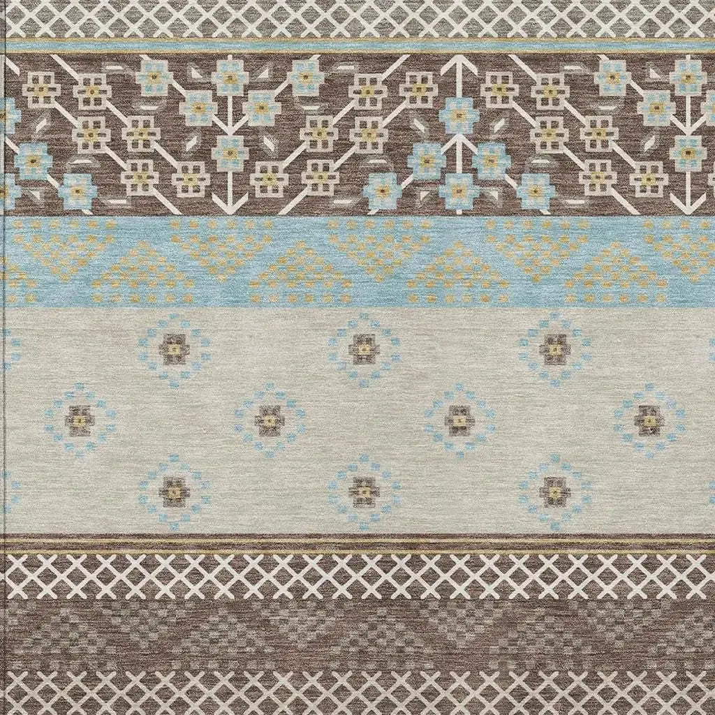 8' X 10' Chocolate And Green Striped Washable Indoor Outdoor Area Rug Homeroots Outdoor