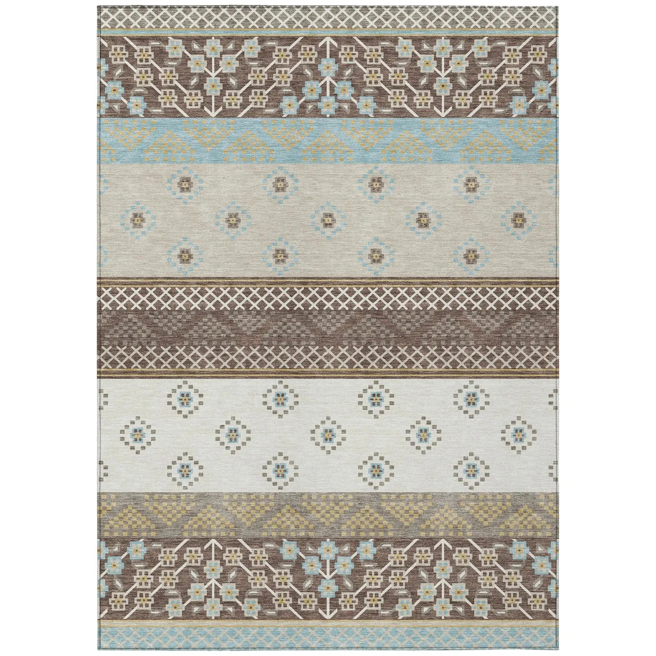 8' X 10' Chocolate And Green Striped Washable Indoor Outdoor Area Rug Homeroots Outdoor