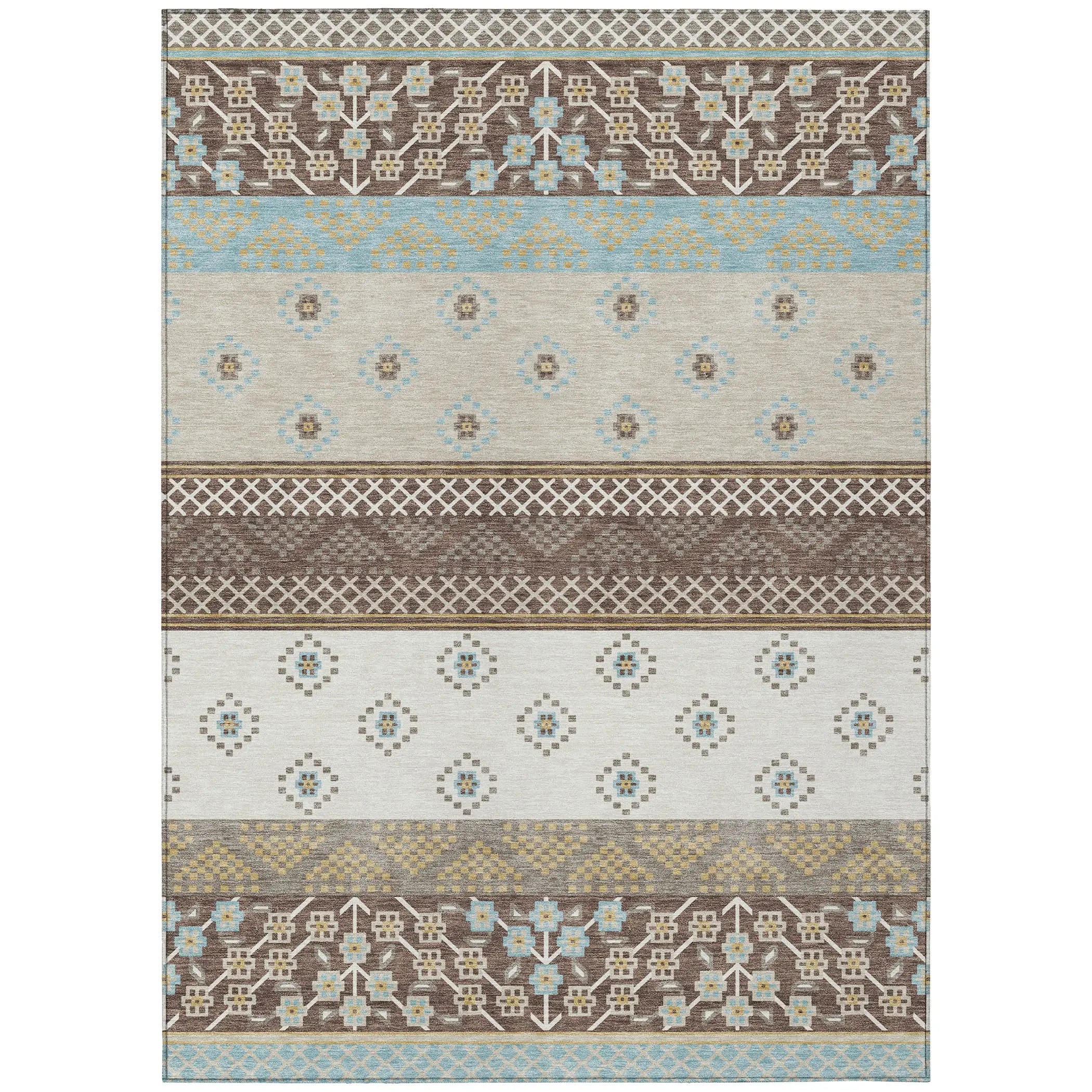 8' X 10' Chocolate And Green Striped Washable Indoor Outdoor Area Rug Homeroots Outdoor