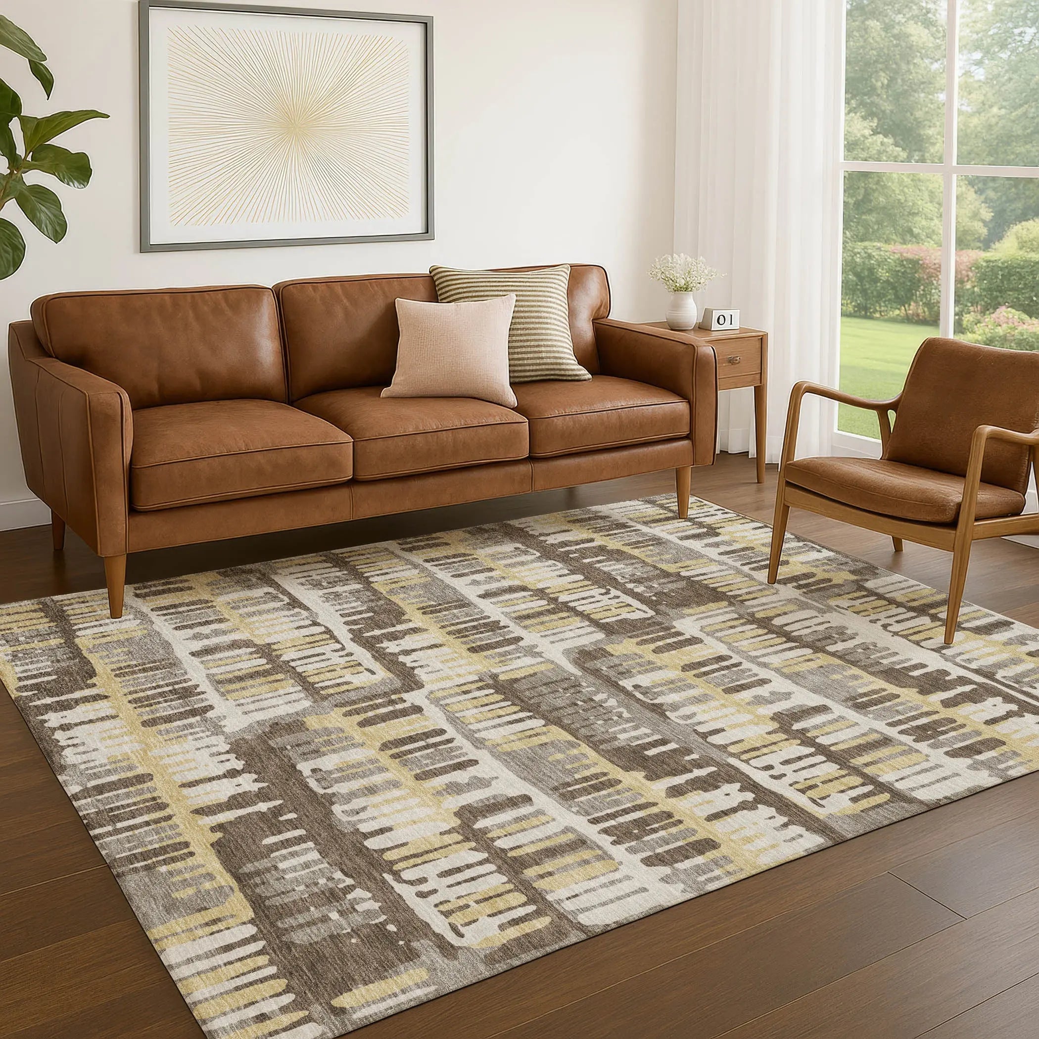 8' X 10' Chocolate And Ivory Abstract Washable Indoor Outdoor Area Rug Homeroots Outdoor