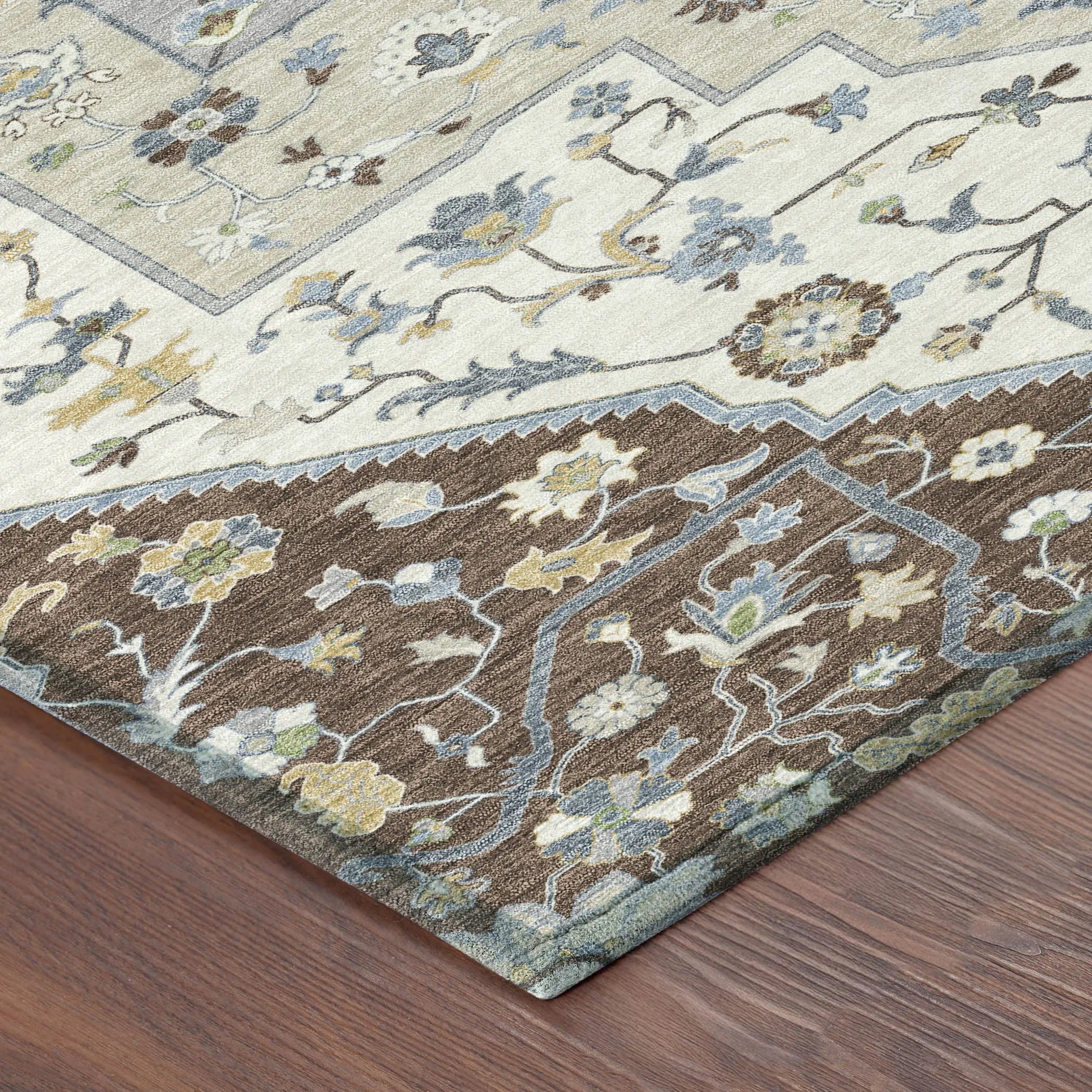 8' X 10' Chocolate And Ivory Floral Medallion Washable Indoor Outdoor Area Rug Homeroots Outdoor