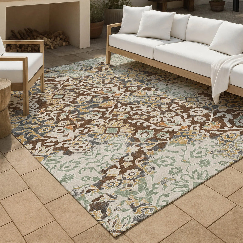 8' X 10' Chocolate And Ivory Geometric Washable Indoor Outdoor Area Rug Homeroots Outdoor