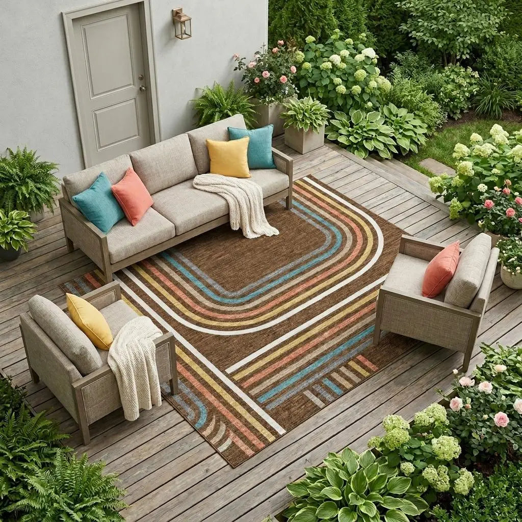 8' X 10' Chocolate And Ivory Geometric Washable Indoor Outdoor Area Rug Homeroots Outdoor