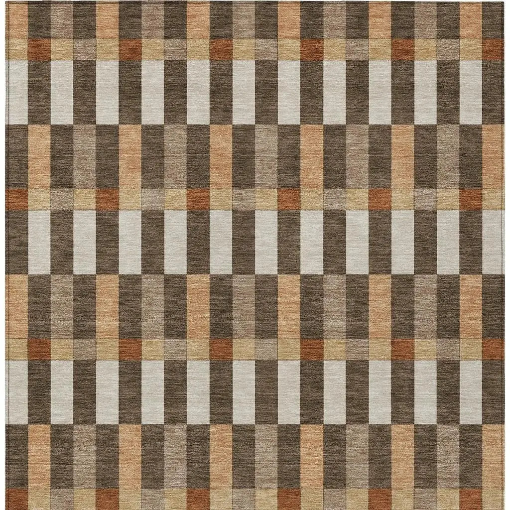 8' X 10' Chocolate And Khaki Geometric Washable Indoor Outdoor Area Rug Homeroots Outdoor
