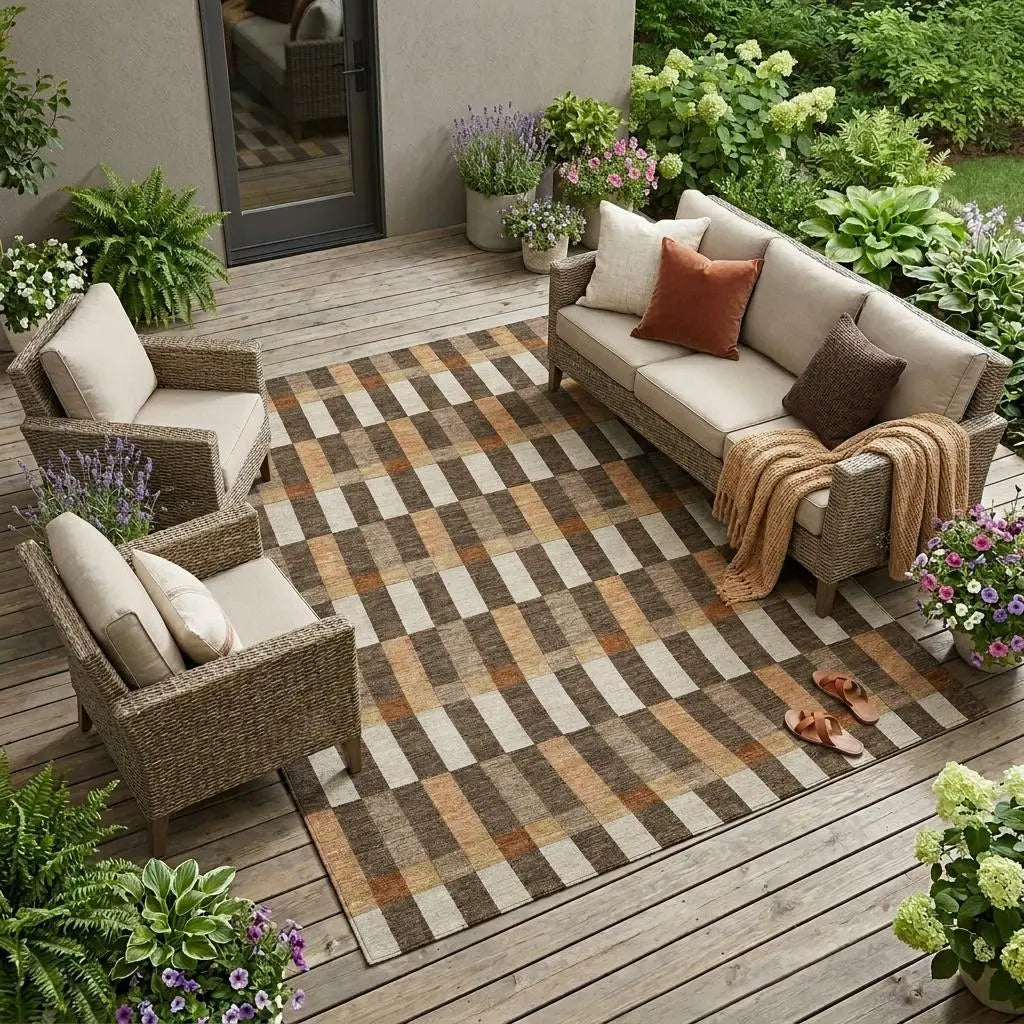 8' X 10' Chocolate And Khaki Geometric Washable Indoor Outdoor Area Rug Homeroots Outdoor