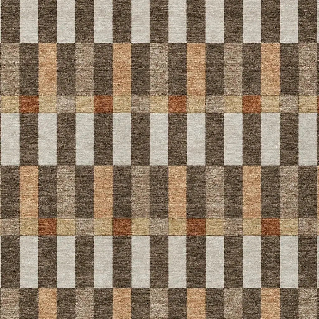 8' X 10' Chocolate And Khaki Geometric Washable Indoor Outdoor Area Rug Homeroots Outdoor