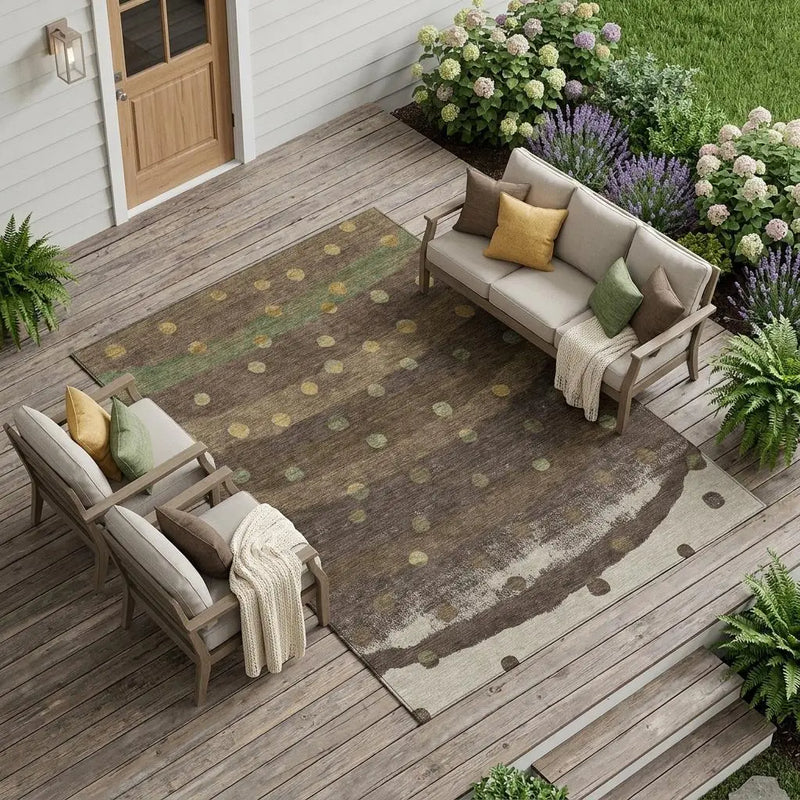 8' X 10' Chocolate And Navy Blue Striped Washable Indoor Outdoor Area Rug Homeroots Outdoor