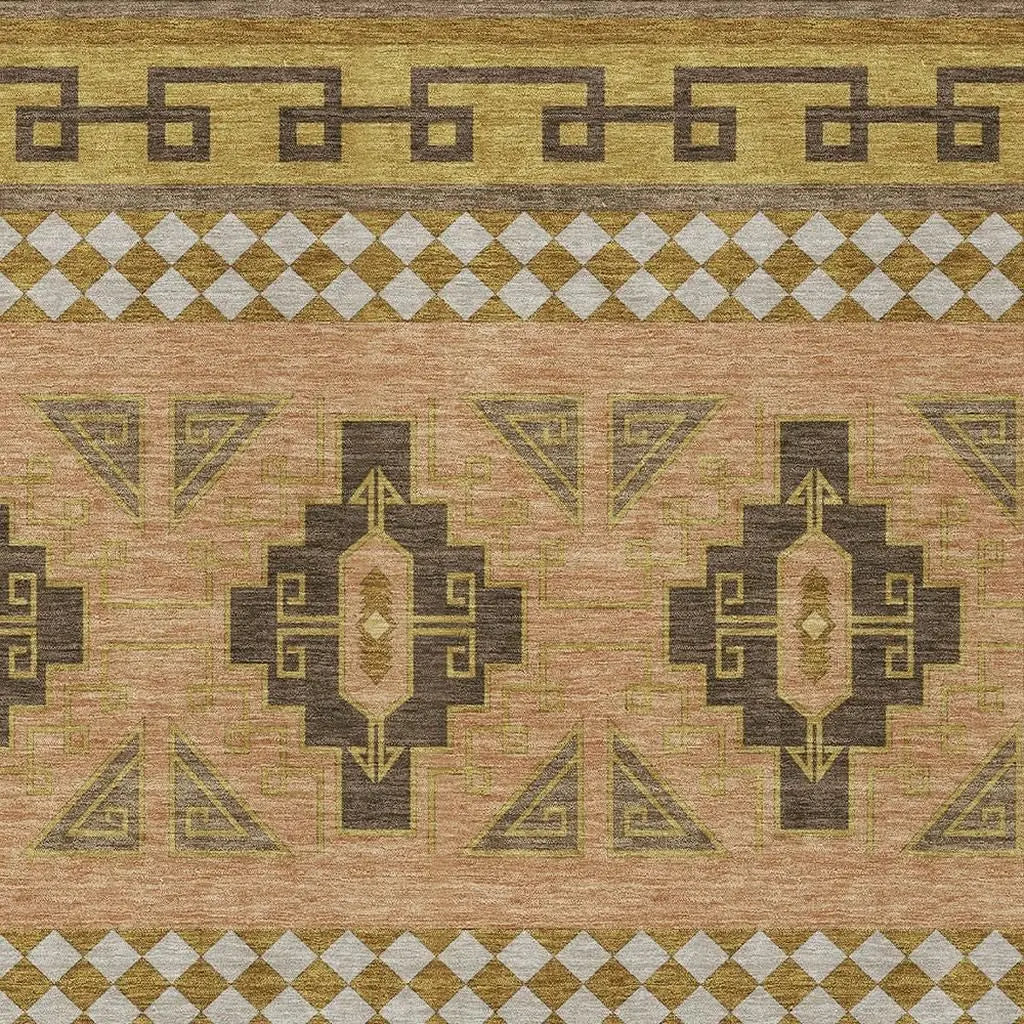 8' X 10' Chocolate And Olive Green Tribal Washable Indoor Outdoor Area Rug Homeroots Outdoor
