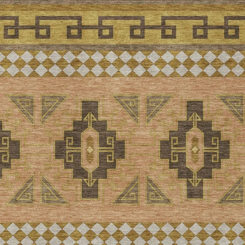 8' X 10' Chocolate And Olive Green Tribal Washable Indoor Outdoor Area Rug Homeroots Outdoor