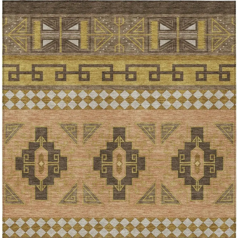 8' X 10' Chocolate And Olive Green Tribal Washable Indoor Outdoor Area Rug Homeroots Outdoor