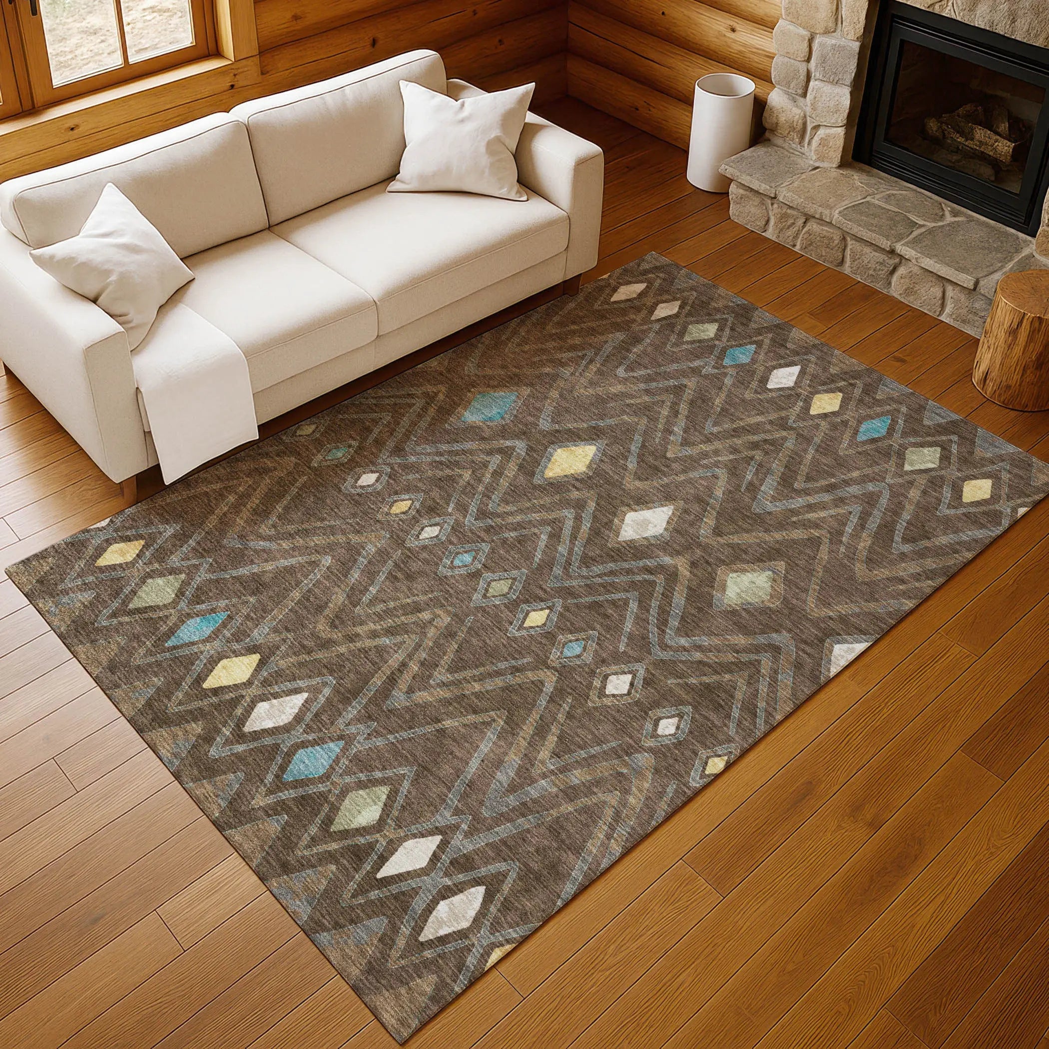 8' X 10' Chocolate And Orange Geometric Washable Indoor Outdoor Area Rug Homeroots Outdoor