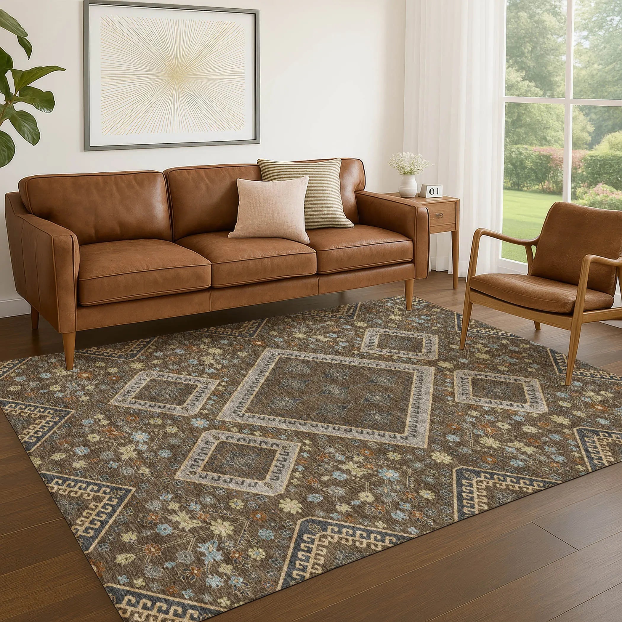 8' X 10' Chocolate And Orange Medallion Washable Indoor Outdoor Area Rug Homeroots Outdoor