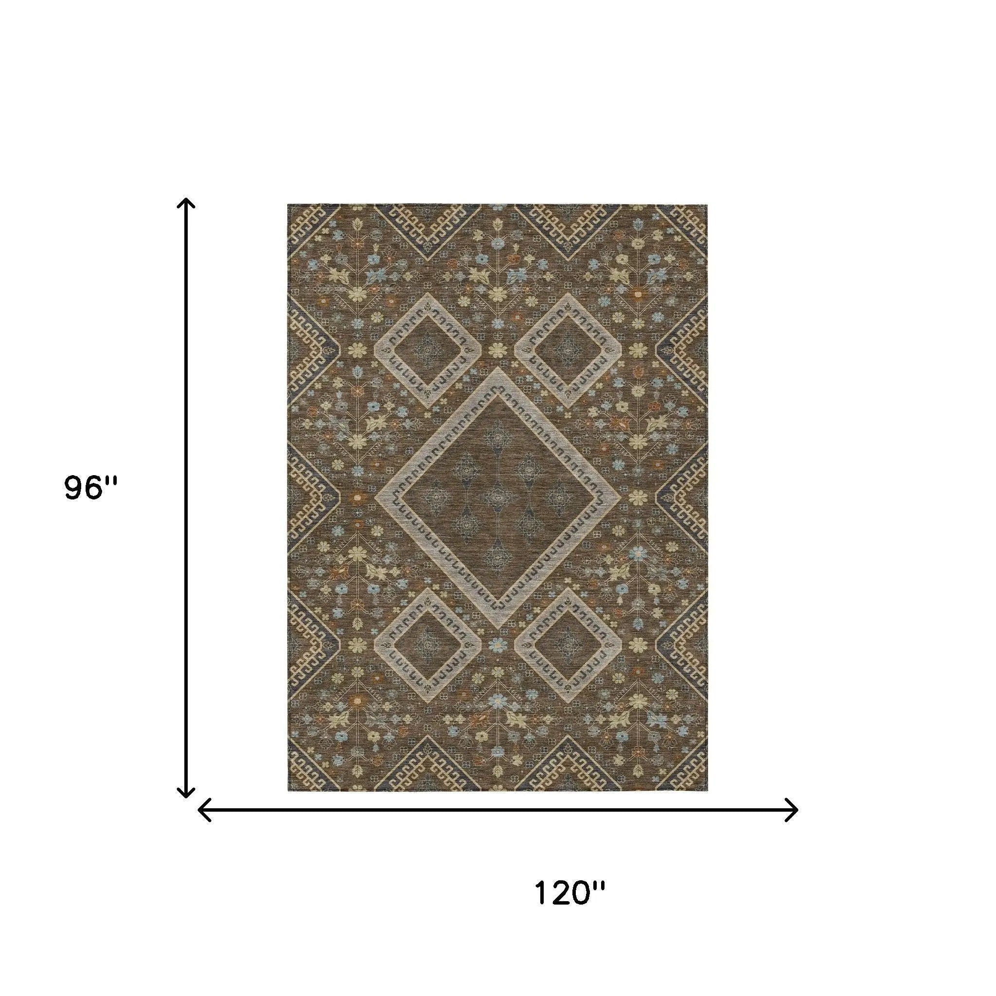 8' X 10' Chocolate And Orange Medallion Washable Indoor Outdoor Area Rug Homeroots Outdoor