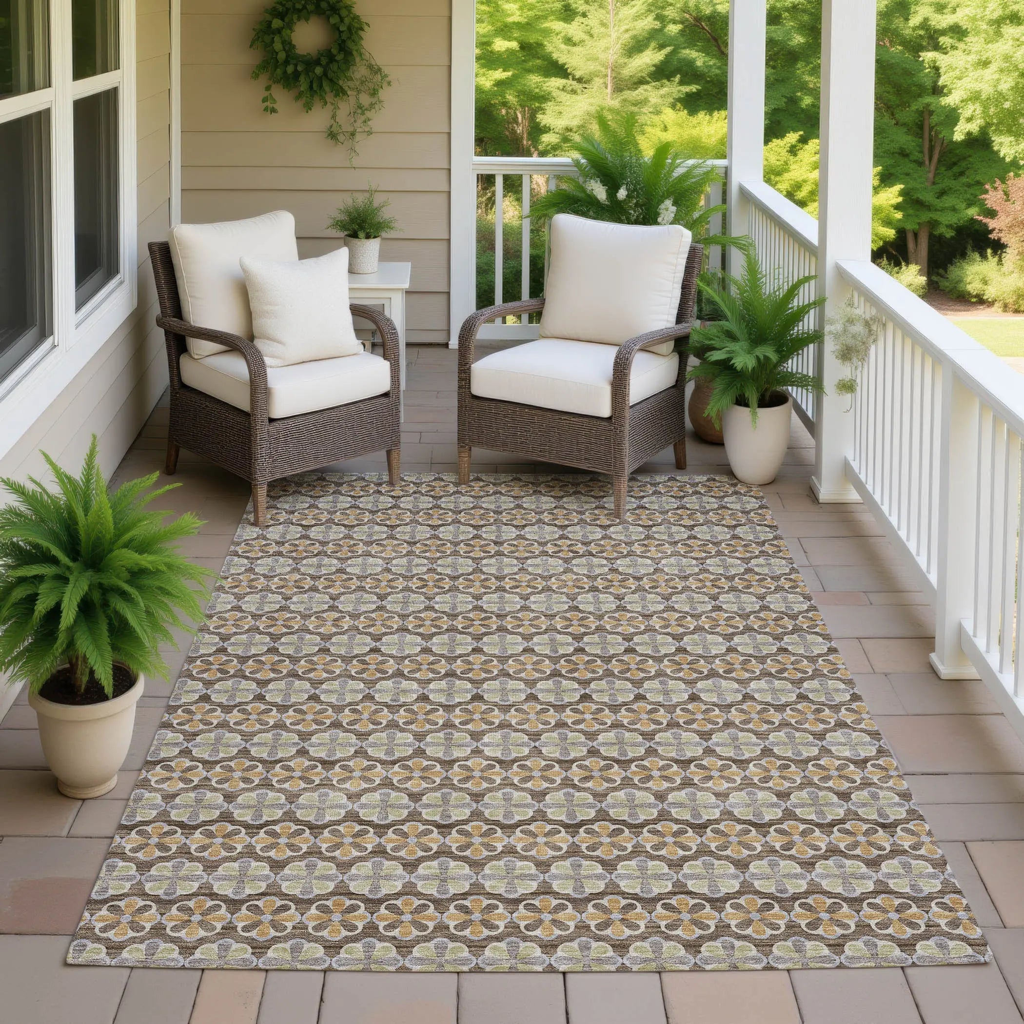 8' X 10' Chocolate And Purple Striped Washable Indoor Outdoor Area Rug Homeroots Outdoor