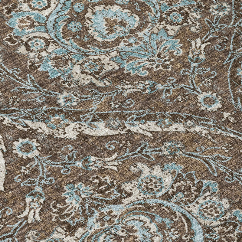 8' X 10' Chocolate And Silver Floral Washable Indoor Outdoor Area Rug Homeroots Outdoor