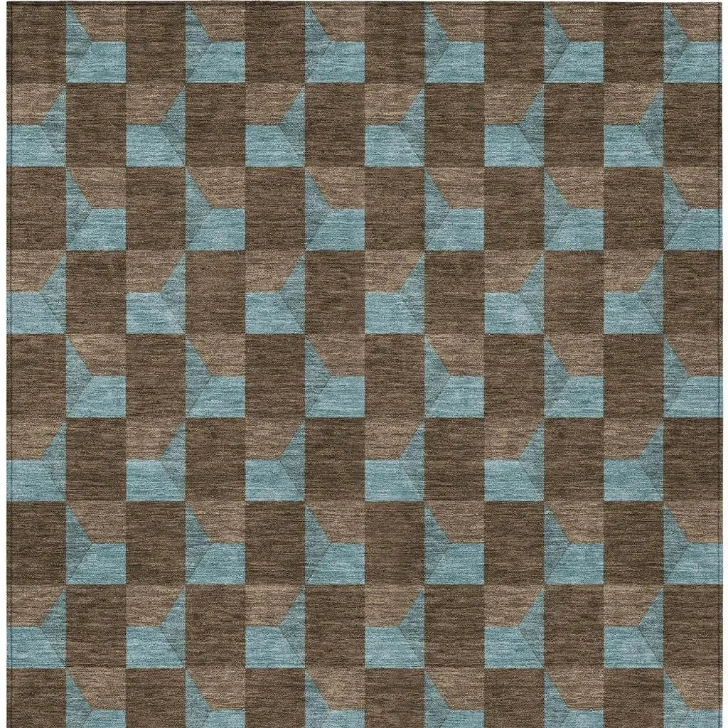 8' X 10' Chocolate And Silver Geometric Washable Indoor Outdoor Area Rug Homeroots Outdoor