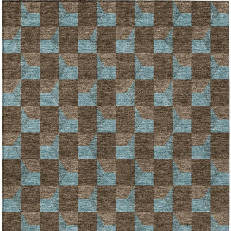8' X 10' Chocolate And Silver Geometric Washable Indoor Outdoor Area Rug Homeroots Outdoor