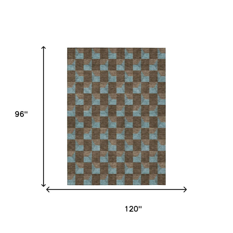 8' X 10' Chocolate And Silver Geometric Washable Indoor Outdoor Area Rug Homeroots Outdoor