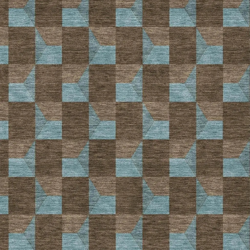 8' X 10' Chocolate And Silver Geometric Washable Indoor Outdoor Area Rug Homeroots Outdoor