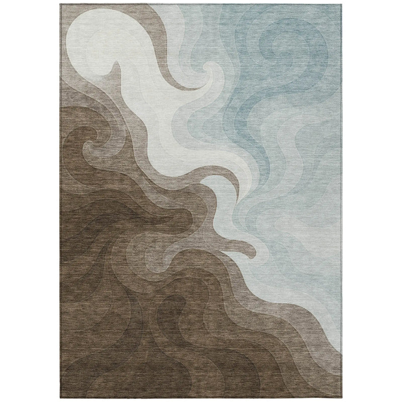 8' X 10' Chocolate And Sky Blue Abstract Washable Indoor Outdoor Area Rug Homeroots Outdoor