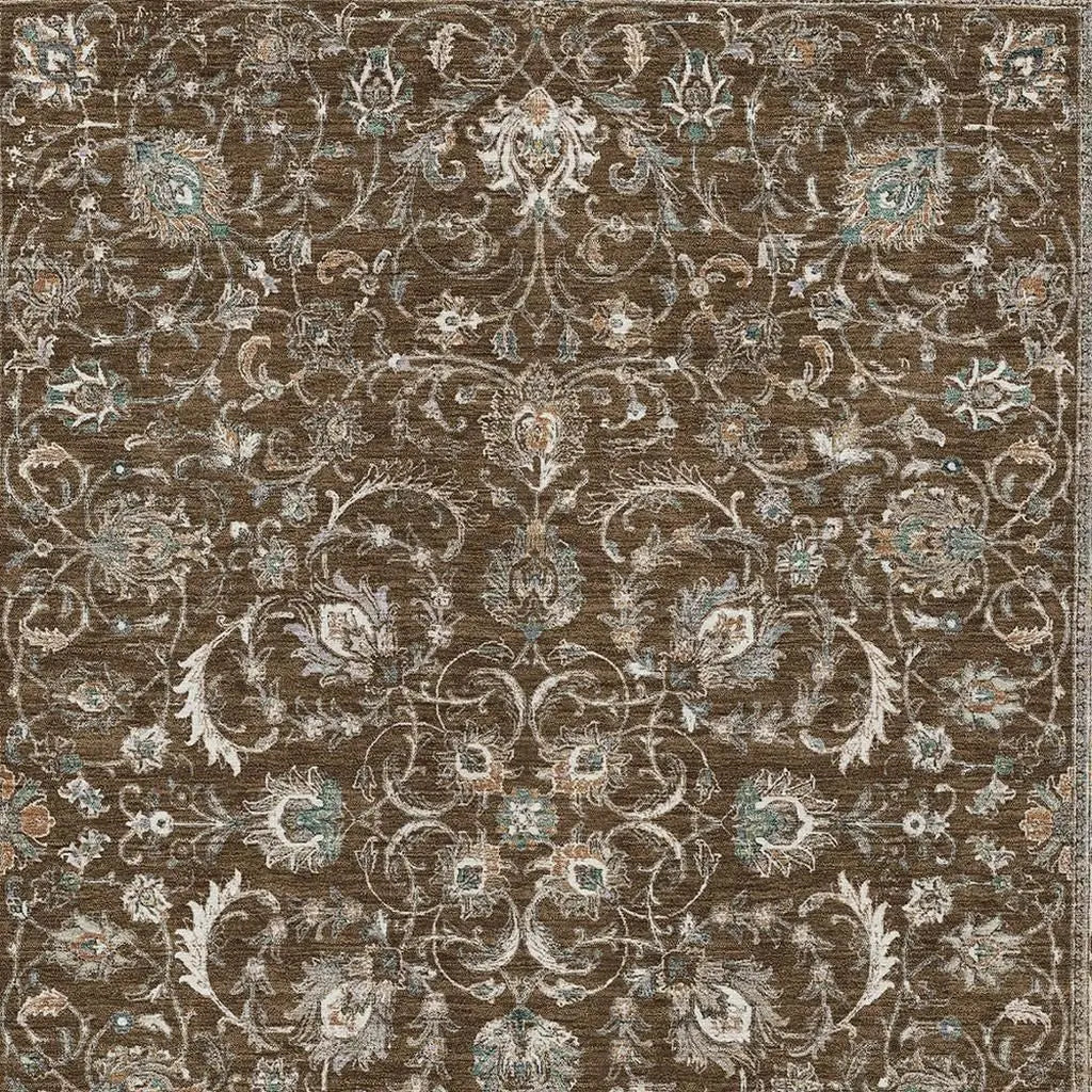 8' X 10' Chocolate And Taupe Botanical Leaves Washable Indoor Outdoor Area Rug Homeroots Outdoor
